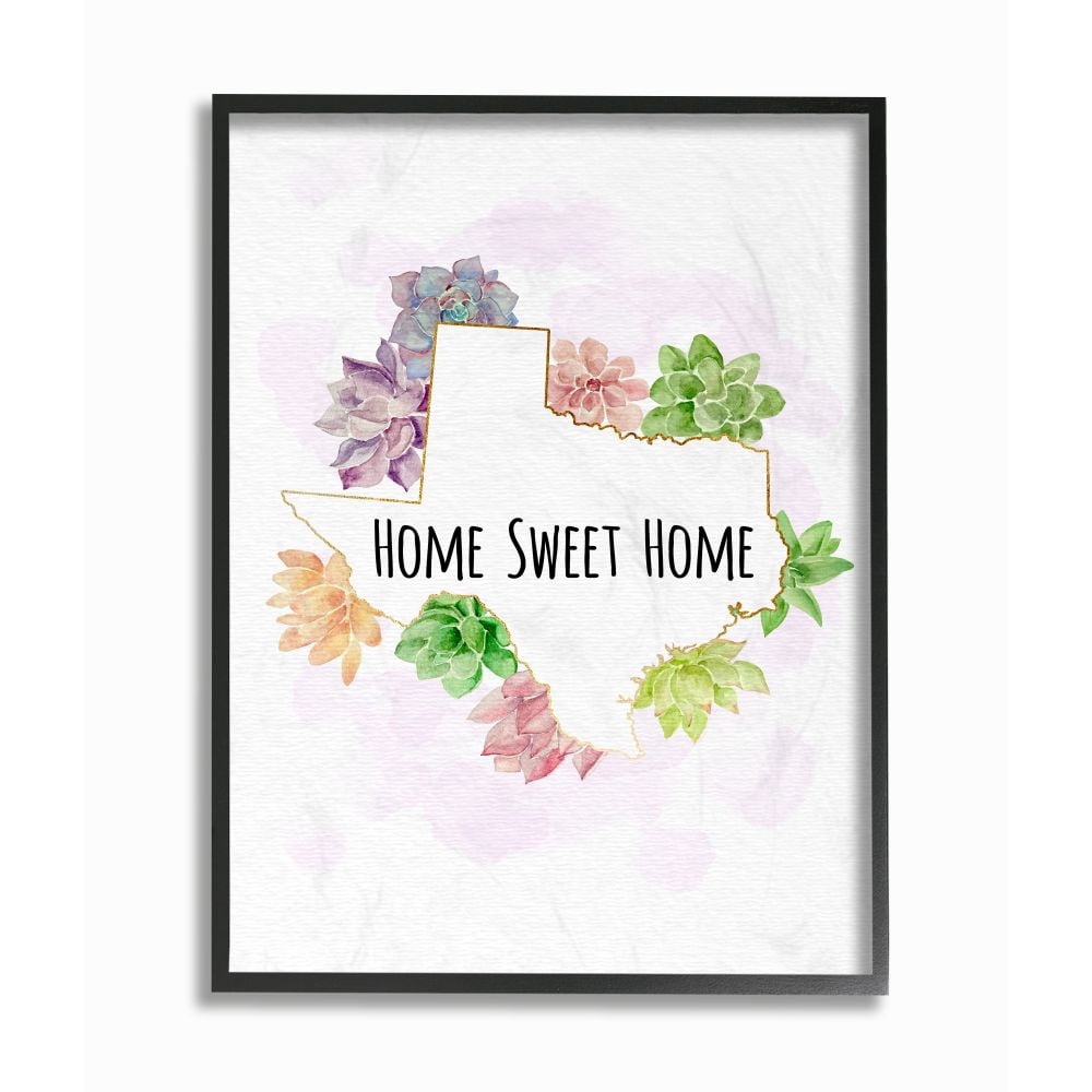 The Stupell Home Decor Collection Texas State Home Sweet Home Succulent Watercolor Vignette Framed Giclee Texturized Art
