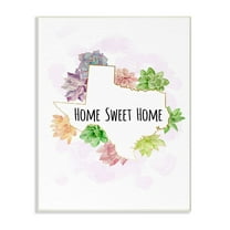 The Stupell Home Decor Collection Texas State Home Sweet Home Succulent Watercolor Vignette Wood Wall Art