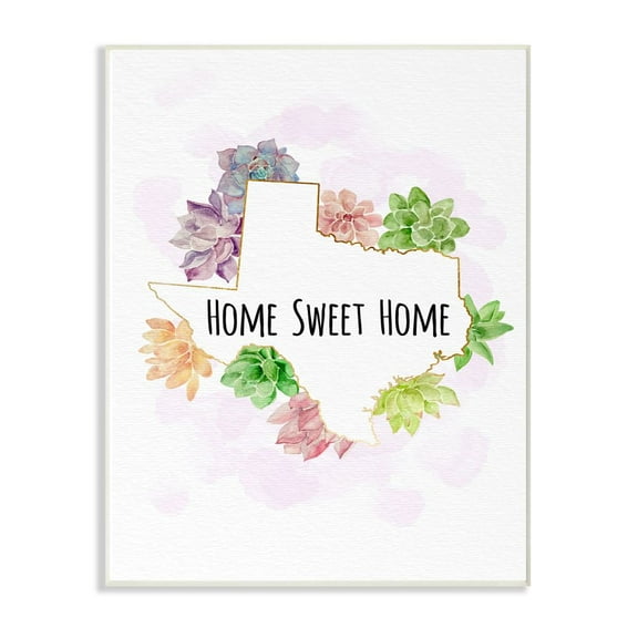The Stupell Home Decor Collection Texas State Home Sweet Home Succulent Watercolor Vignette Wood Wall Art