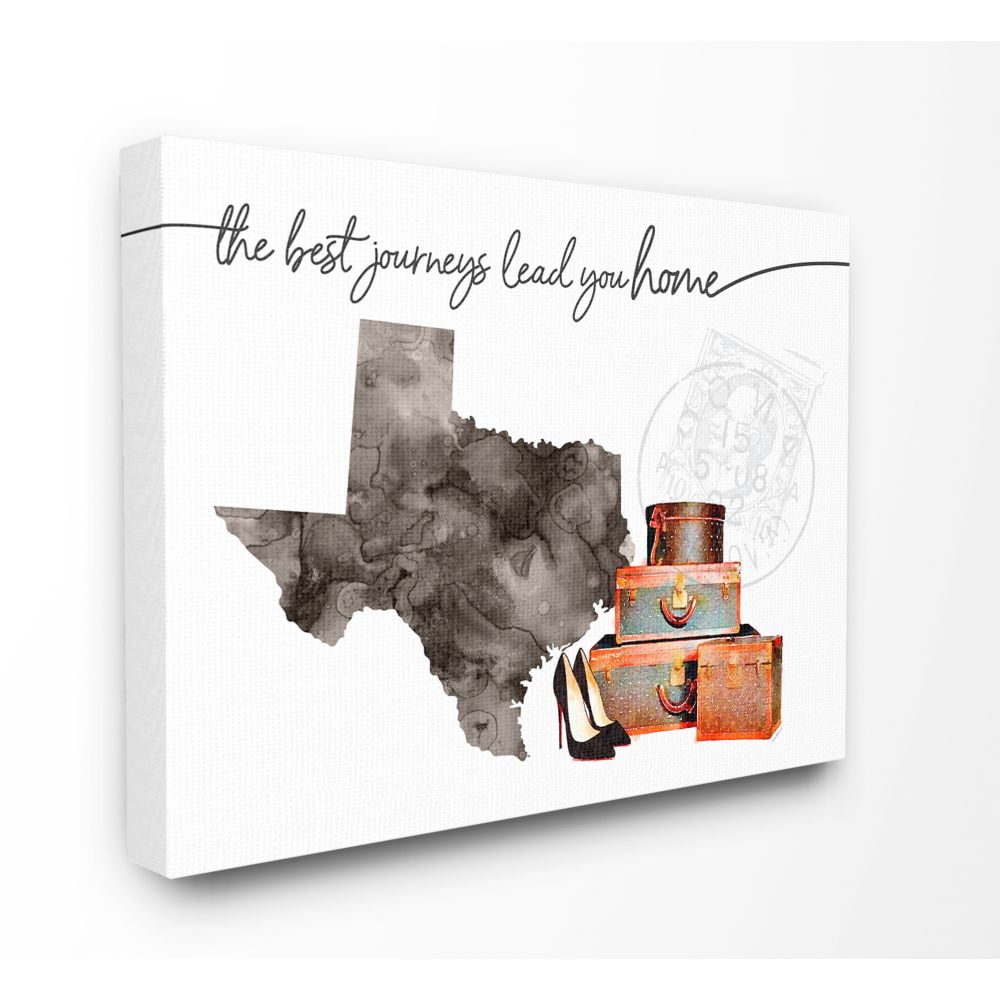 The Stupell Home Decor Collection Texas State The Best Journeys Lead You Home Fashion Shoes and Luggage Illustration Canvas Wall Art