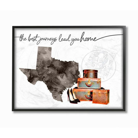 The Stupell Home Decor Collection Texas State The Best Journeys Lead You Home Fashion Shoes and Luggage Illustration Framed Giclee Texturized Art