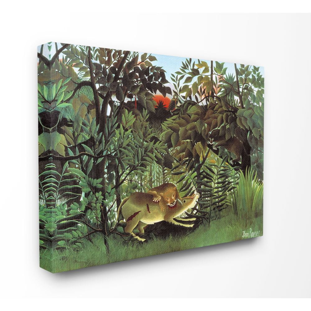 The Stupell Home Decor Collection The Hungry Lion in the Jungle Illustration Canvas Wall Art