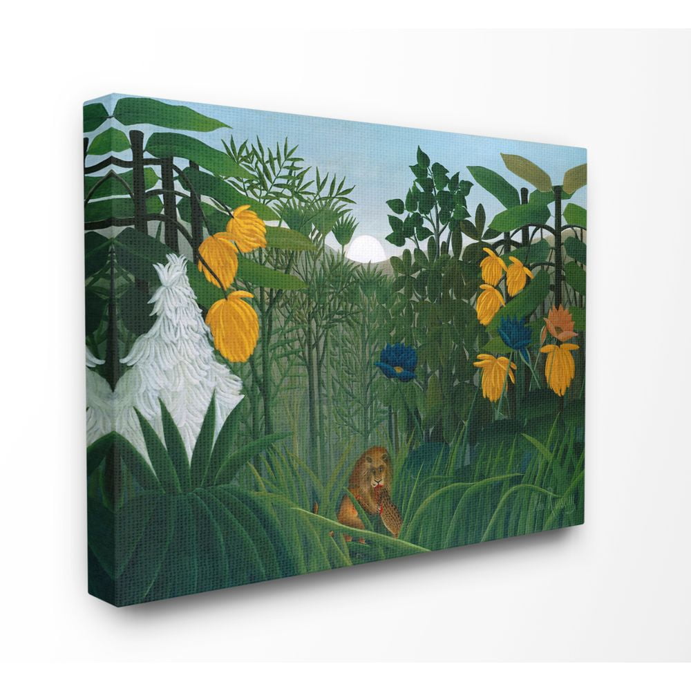 The Stupell Home Decor Collection The Hungry Lion in the Jungle Illustration Canvas Wall Art
