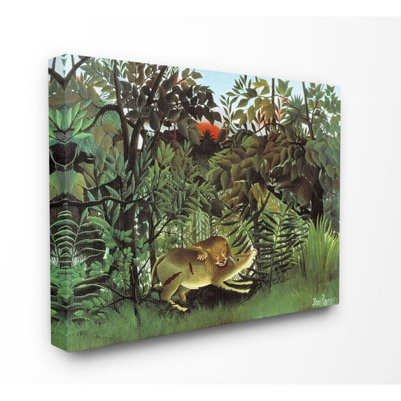 The Stupell Home Decor Collection The Hungry Lion in the Jungle Illustration Canvas Wall Art