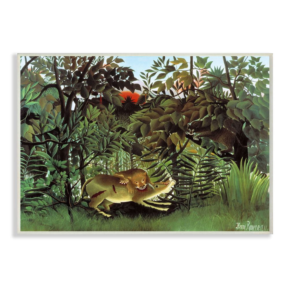 The Stupell Home Decor Collection The Hungry Lion in the Jungle Illustration Wood Wall Art