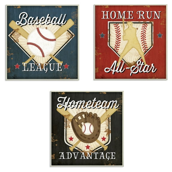 The Stupell Home Decor Collection The Kids Room by Stupell Baseball All-Star 3 Piece Wall Plaque Art Set