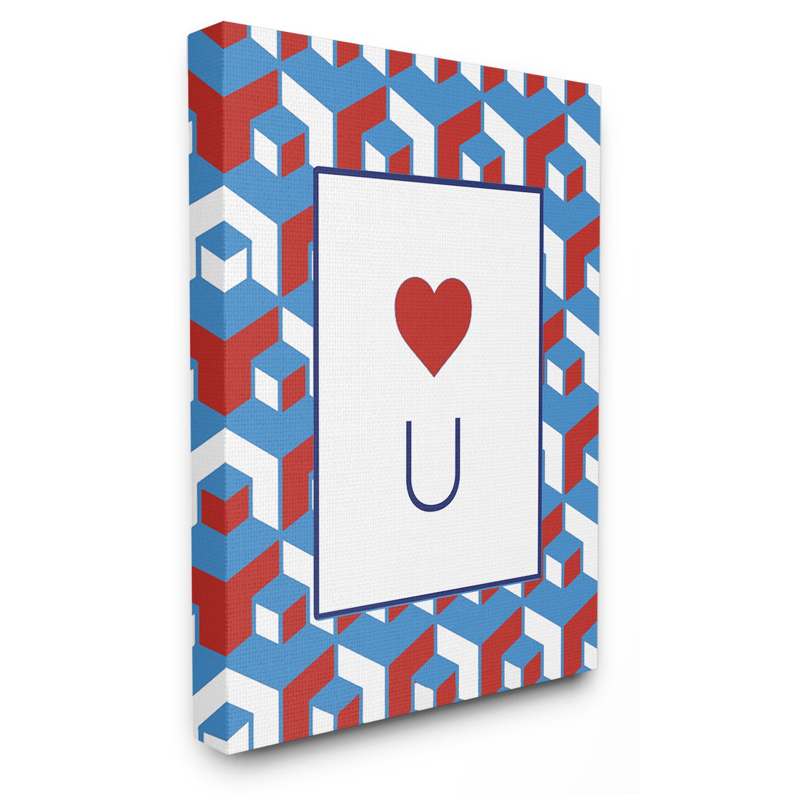 Love You Red and Blue Cube Pattern Kids Wall Art