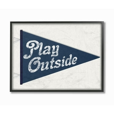 Stupell Play Outside Pennant Blue Framed Giclee Wall Art 16 x 20