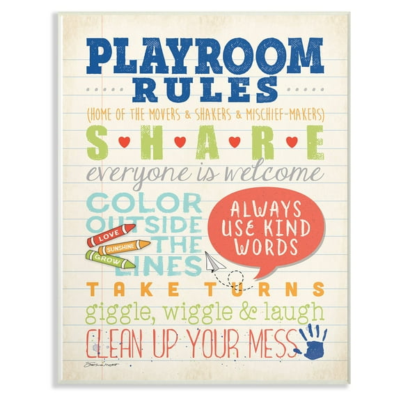 The Stupell Home Decor Collection The Kids Room by Stupell Playroom Rules Notebook Paper Wall Art