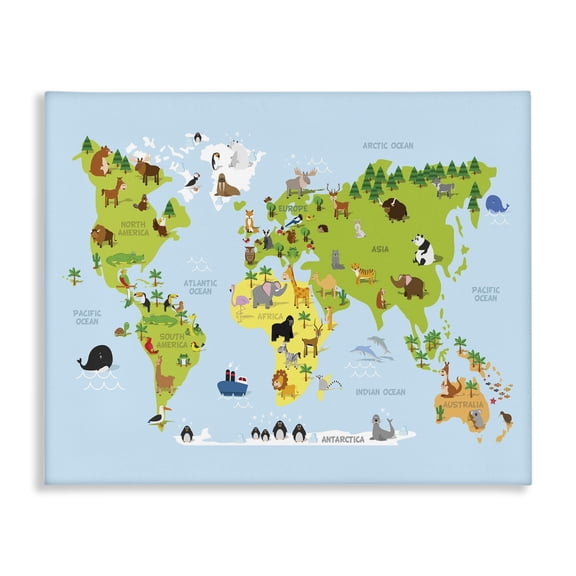 Stupell Industries Contemporary World Map Cartoon And Colorful Canvas Art, 30 x 24, by In House