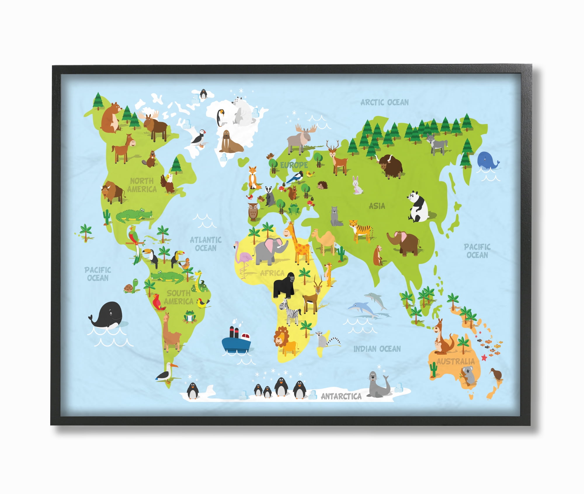 The Stupell Home Decor Collection The Kids Room by Stupell World Map Cartoon And Colorful Wall Art