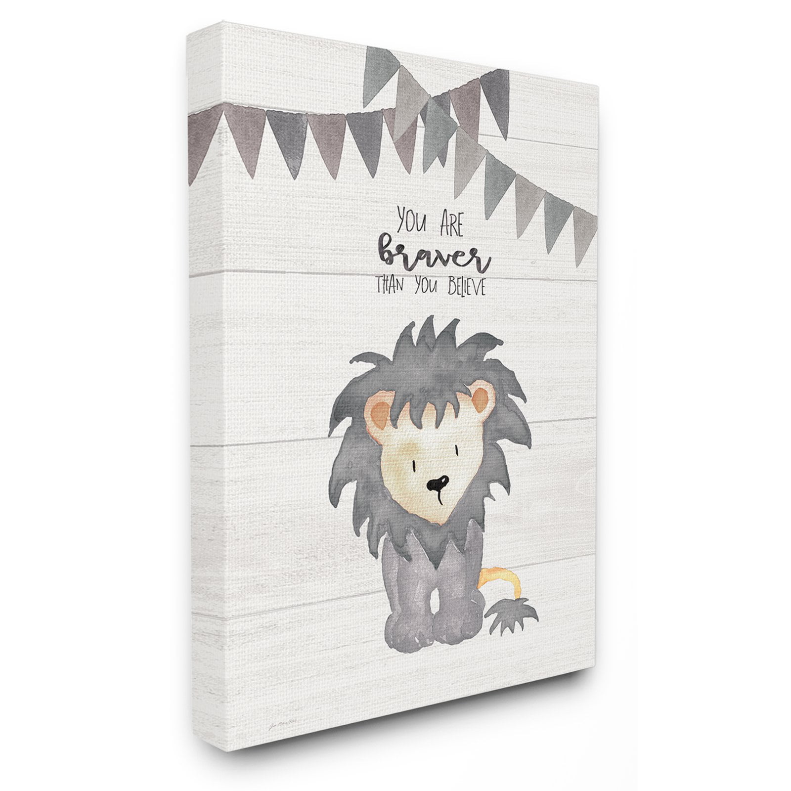 Gray and Beige Canvas Lion Wall Art for Kids Room
