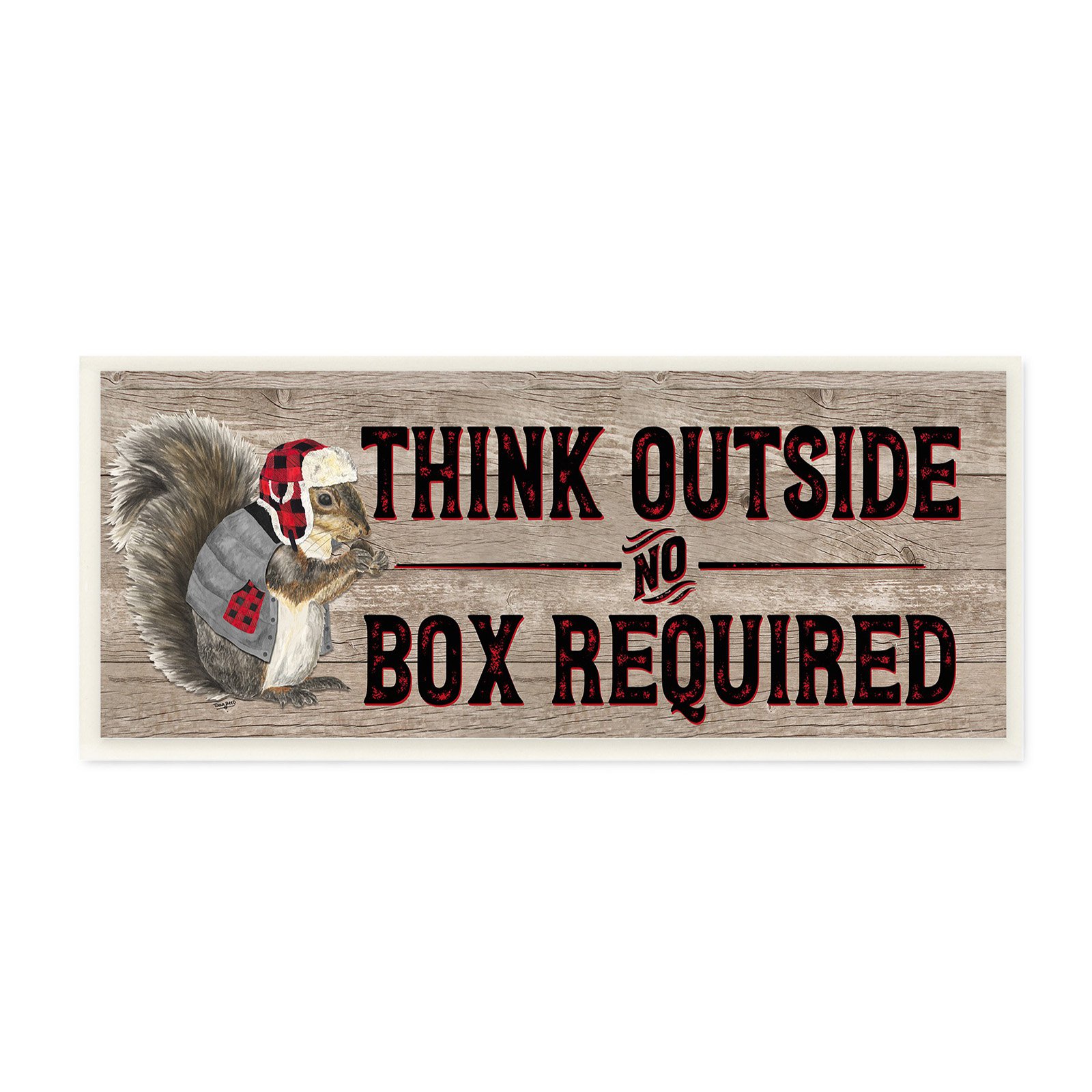 the stupell home decor collection think outside no box required squirrel typography sign stretched canvas wall art, 10 x 1.5 x 24