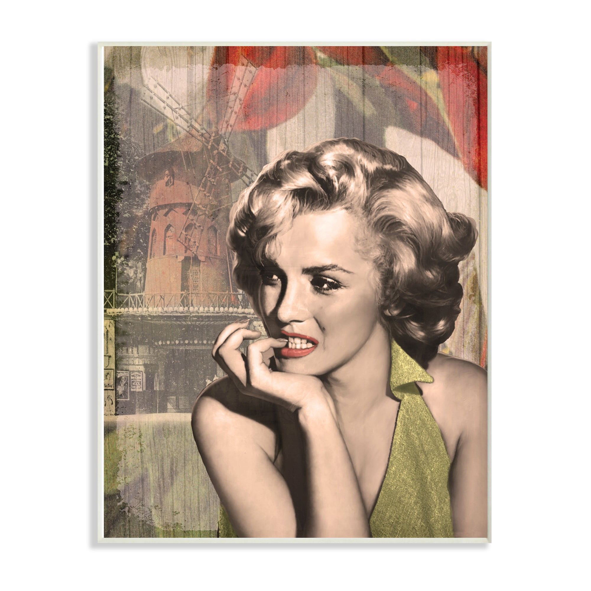 The Stupell Home Decor Collection Thinker's Red Lips Glam Fashion Illustration Wall Plaque Art, 10 x 0.5 x 15
