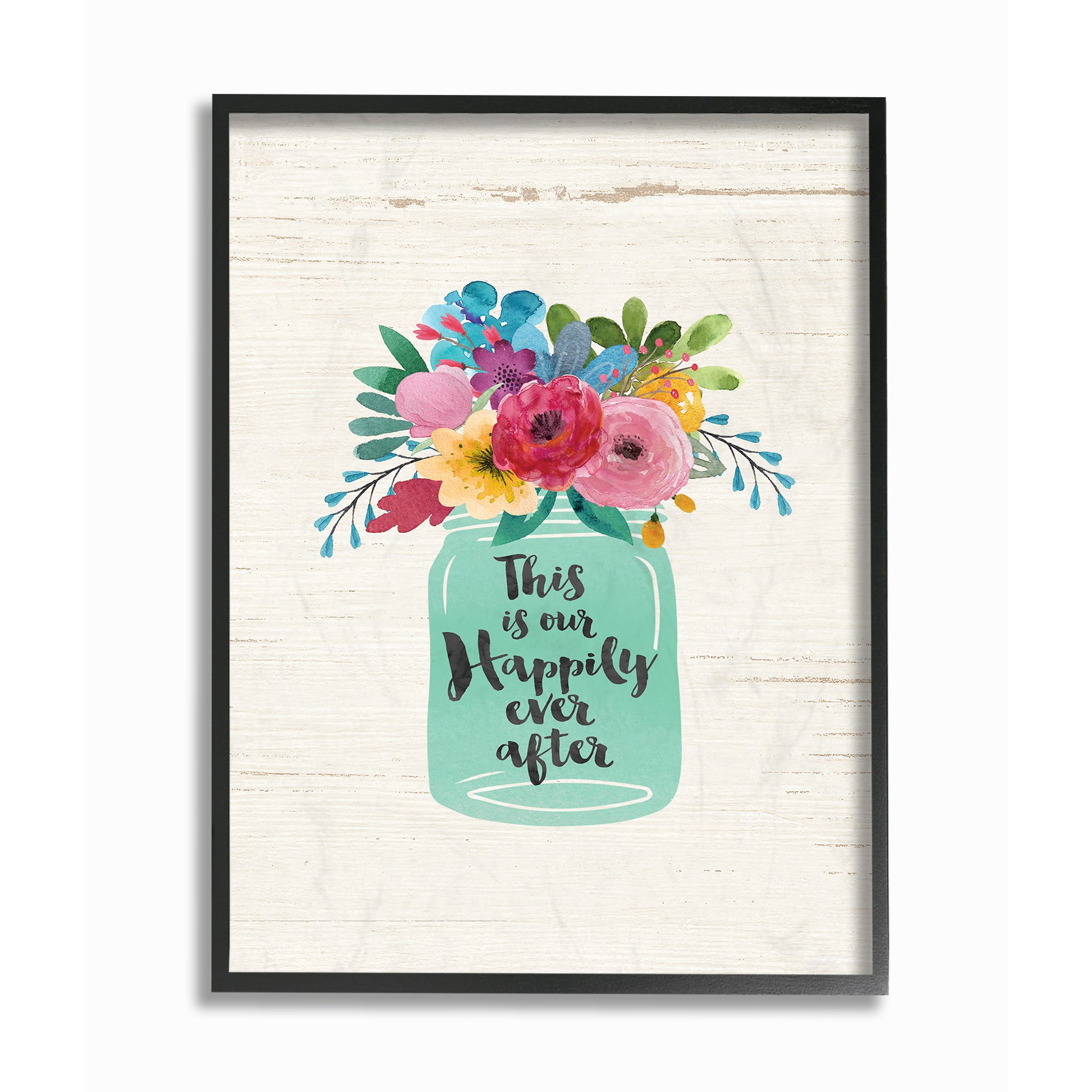 The Stupell Home Decor Collection This Is Our Happily Ever After Flowers Jar White Wood Framed Giclee Texturized Art, 11 x 1.5 x 14