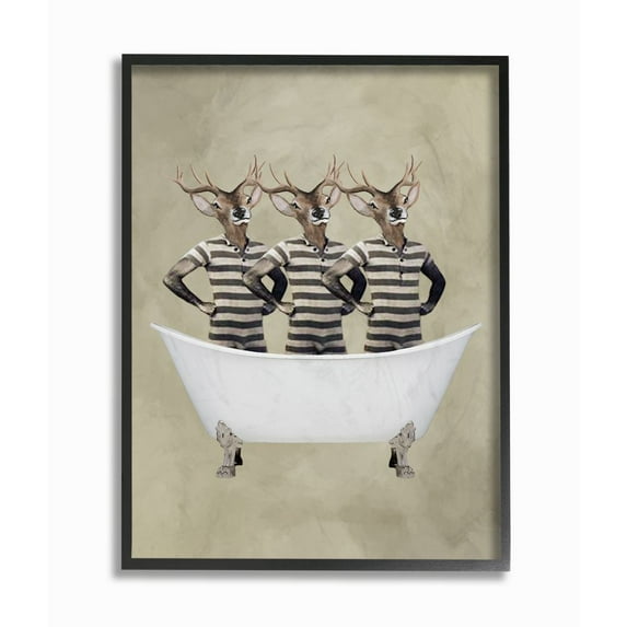 The Stupell Home Decor Collection Three Deer Men In A Bathtub Framed Giclee Texturized Art