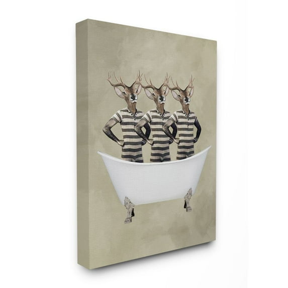 The Stupell Home Decor Collection Three Deer Men In A Bathtub Super Canvas Wall Art