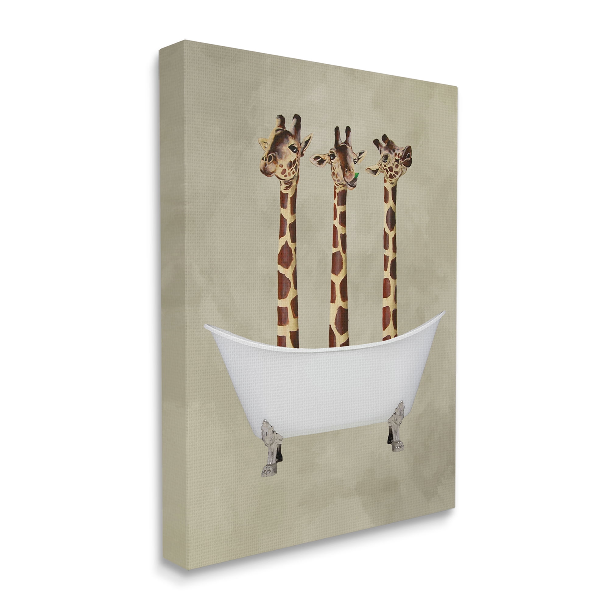 The Stupell Home Decor Collection Three Giraffes In A Bathtub Super Canvas Wall Art