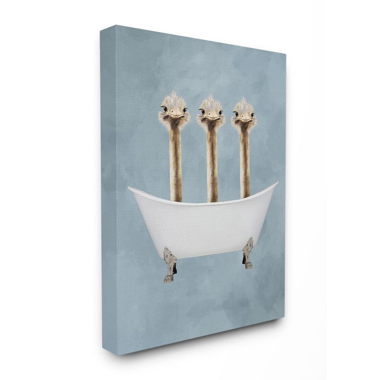 Stupell Industries "Three Ostriches In A Bathtub" Canvas Wall Art – 24 X 30 Inches, Hand-Stretched, Ready To Hang