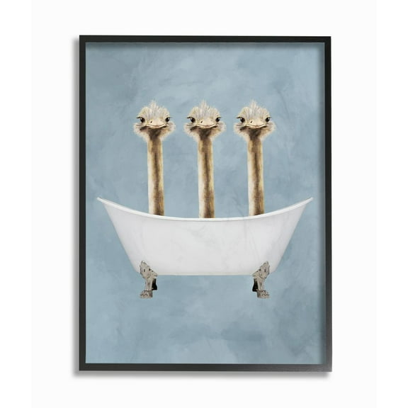 The Stupell Home Decor Collection Three Ostriches In A Bathtub Framed Giclee Texturized Art