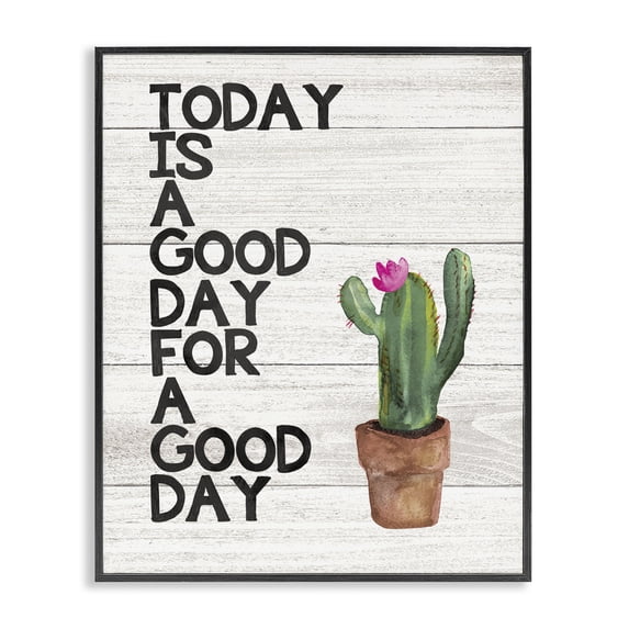 Stupell Industries Farmhouse Today Is A Good Day Cactus Succulent Watercolor Black Framed Giclee Art, 16 x 20, by Jo Moulton
