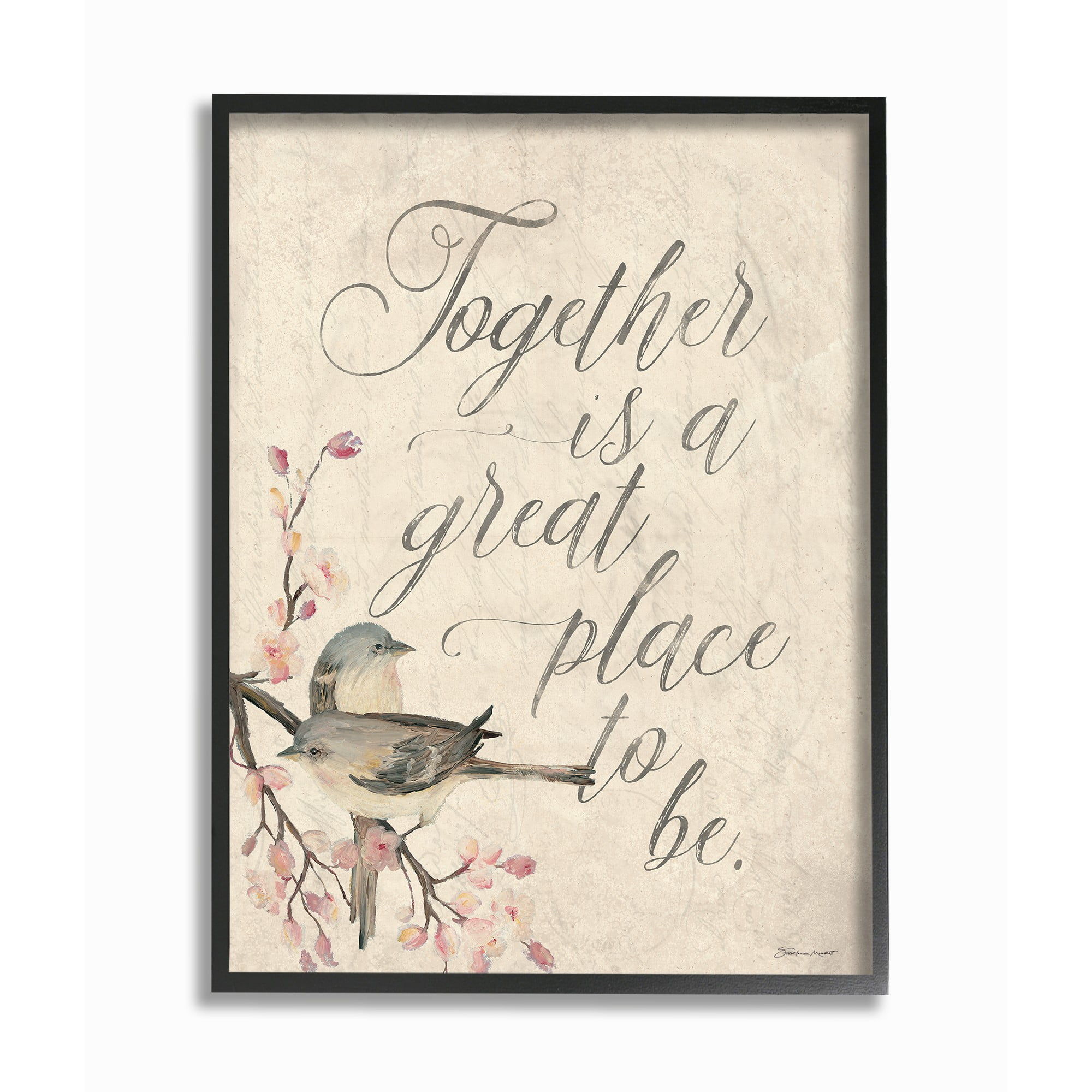 The Stupell Home Decor Collection Together is a Great Place Floral Birds Painting Framed Giclee Texturized Art, 11 x 1.5 x 14