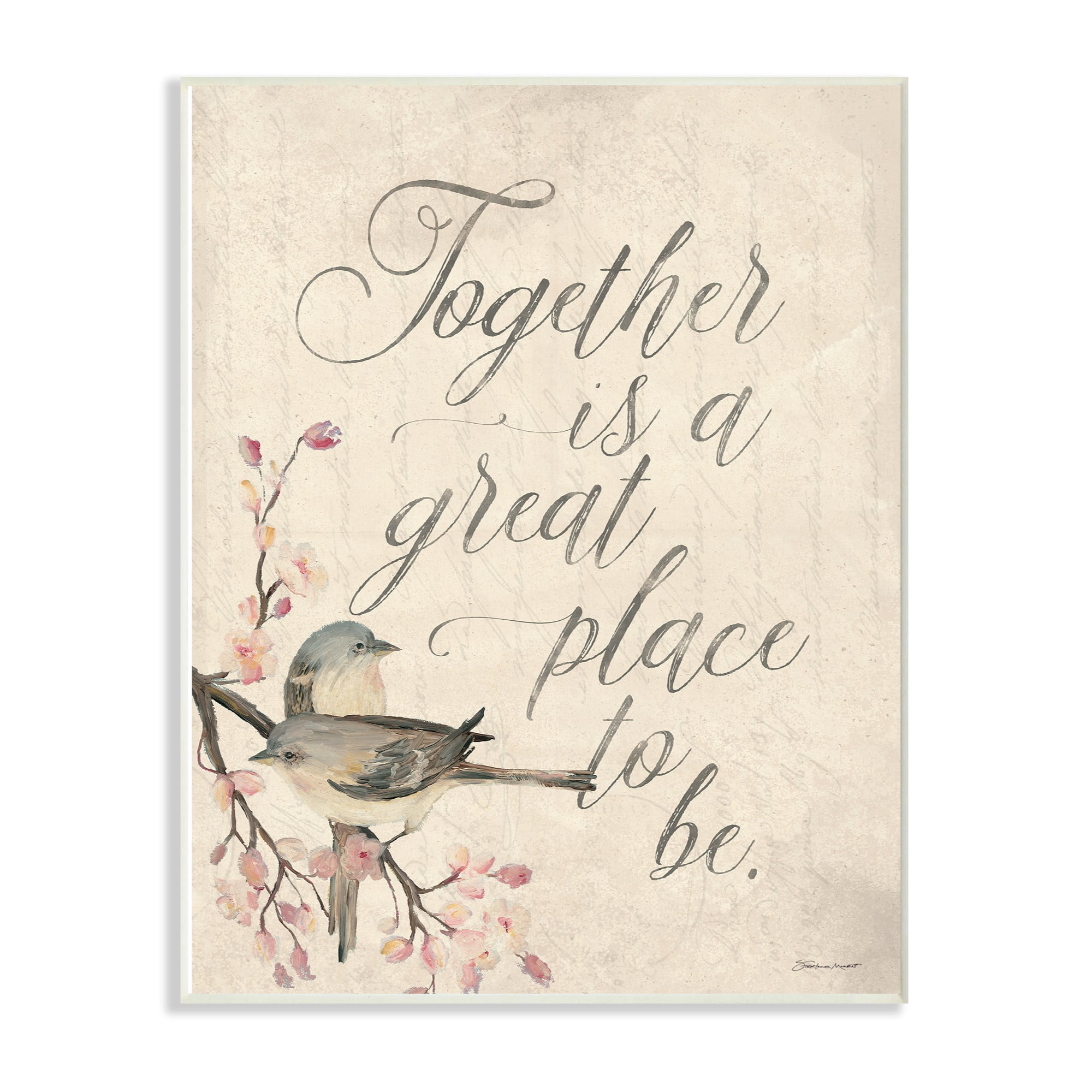 The Stupell Home Decor Collection Together is a Great Place Floral Birds Painting Oversized Wall Plaque Art, 12.5 x 0.5 x 18.5