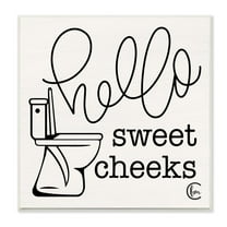 The Stupell Home Decor Collection Toilet Hello Sweet Cheeks Black and White Curly Script Cursive Typography Wall Plaque Art