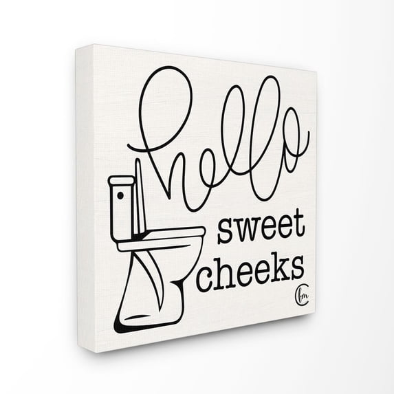 The Stupell Home Decor Collection Toilet Hello Sweet Cheeks Black and White Curly Script Cursive Typography XL Canvas Wall Art