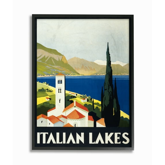 The Stupell Home Decor Collection Tourist Italian Lakes Poster Oversized Framed Giclee Texturized Art, 16 x 20