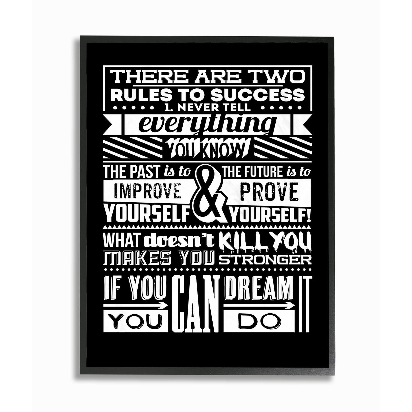 The Stupell Home Decor Collection Two Rules To Success Black and White Inspirational Typography Framed Giclee Texturized Art, 16 x 20