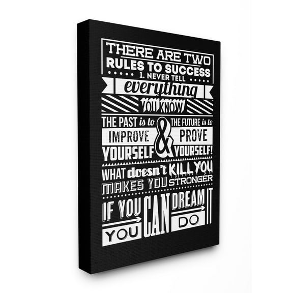 The Stupell Home Decor Collection Two Rules To Success Black and White Inspirational Typography Stretched Canvas Wall Art, 24 x 30