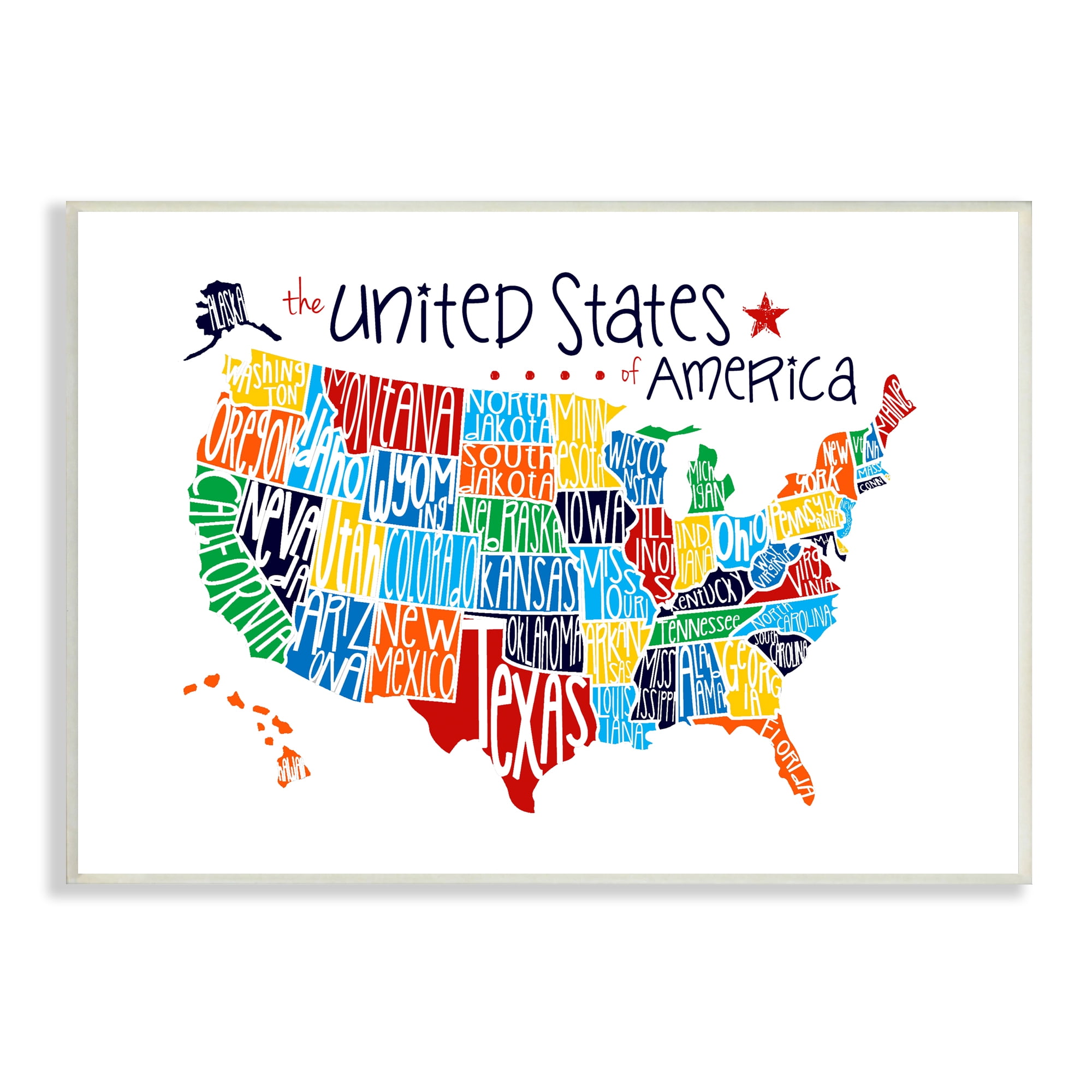 The Kids Room by Stupell Use Rainbow Typography Map On White Background Wall Plaqueby Erica Billups