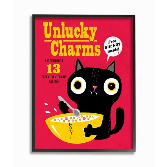 The Stupell Home Decor Collection Unlucky Charms Black Cat Poster Style Cereal Box Art Framed Giclee Texturized Art, 11 x 1.5 x 14