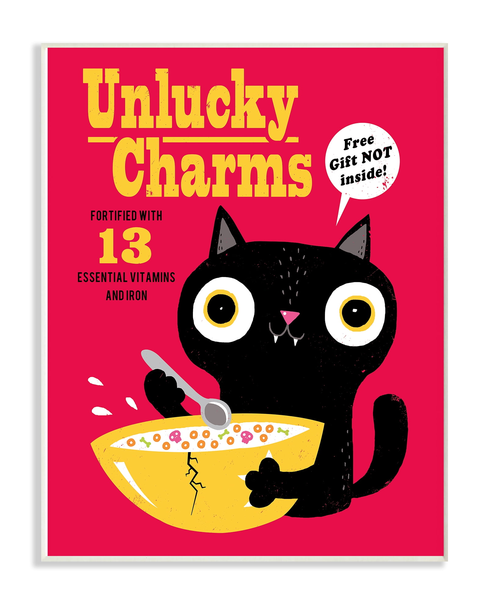 The Stupell Home Decor Collection Unlucky Charms Black Cat Poster Style Cereal Box Art Oversized Wall Plaque Art, 12.5 x 0.5 x 18.5