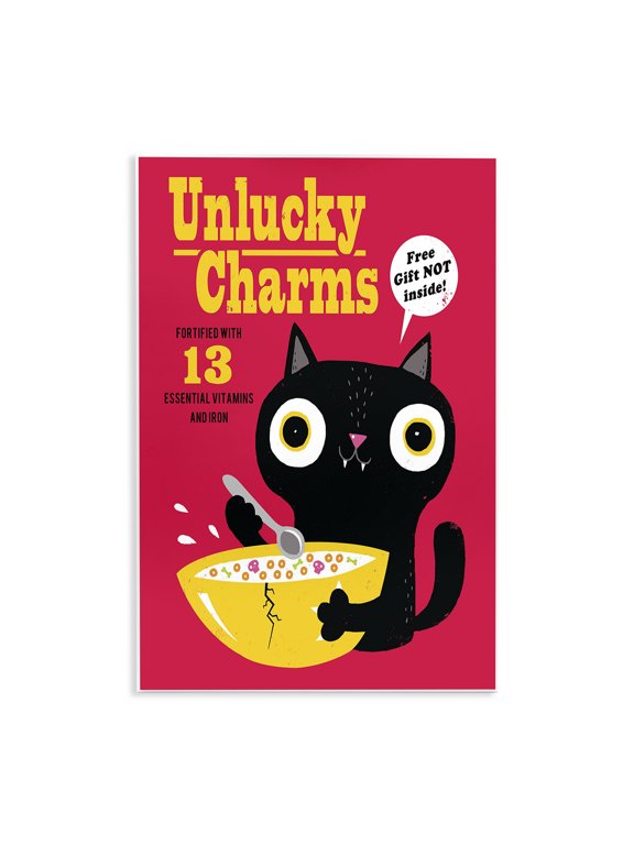 Industries Eclectic Unlucky Charms Black Cat Poster Style Cereal Box Art Wall Plaque Art, 13 x 19, by Michael Buxton