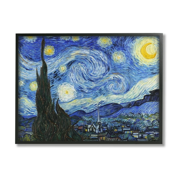 The Stupell Home Decor Collection Van Gogh Starry Night Post Impressionist Painting Framed Giclee Texturized Art