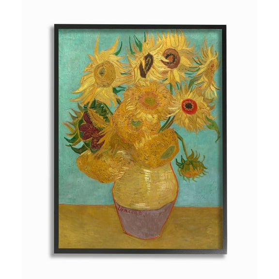 The Stupell Home Decor Collection Van Gogh Sunflowers Post Impressionist Painting Framed Giclee Texturized Art