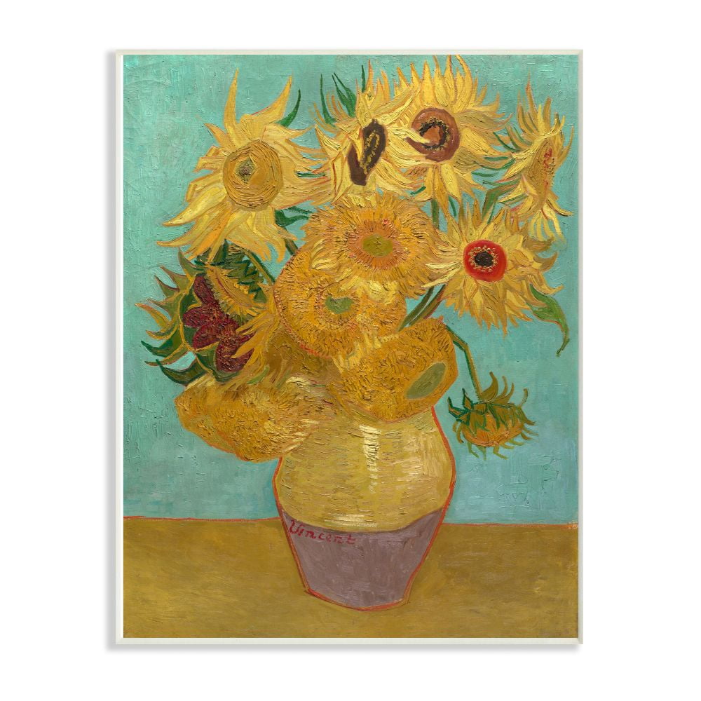 The Stupell Home Decor Collection Van Gogh Sunflowers Post Impressionist Painting Wood Wall Art