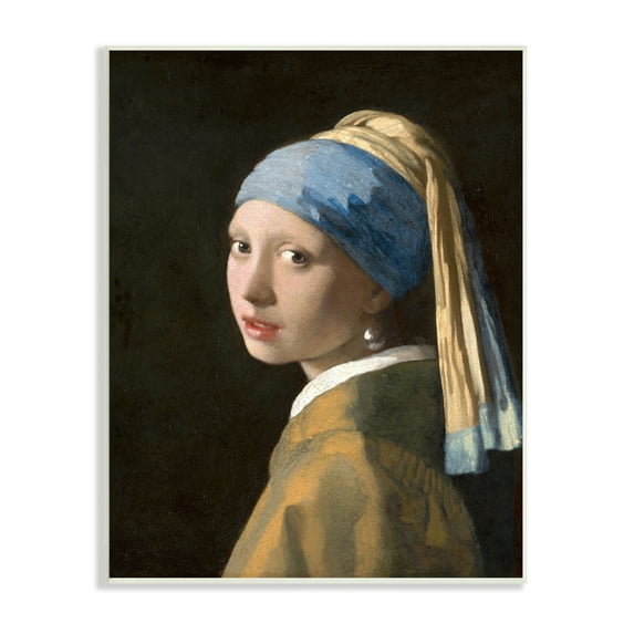 The Stupell Home Decor Collection Vermeer Girl With A Pearl Earring Classical Portrait Painting Wood Wall Art