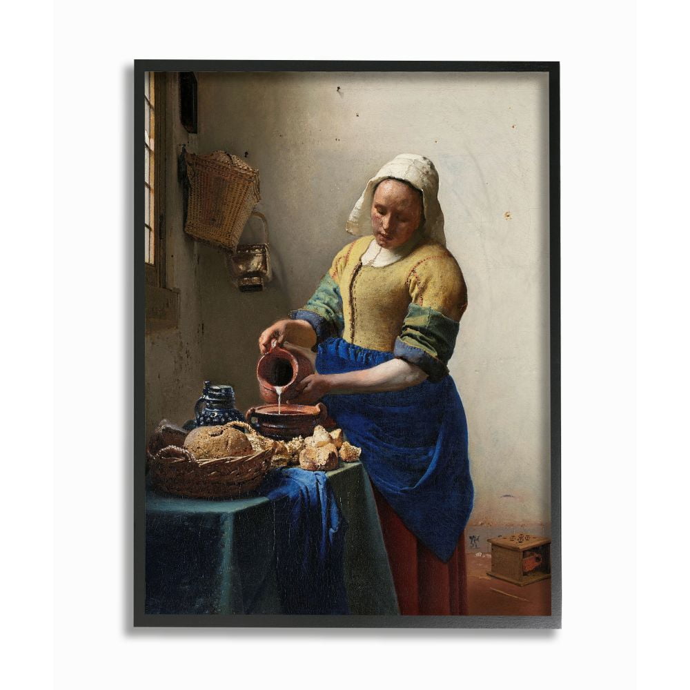 The Stupell Home Decor Collection Vermeer The Milkmaid Classical Painting Framed Giclee Texturized Art