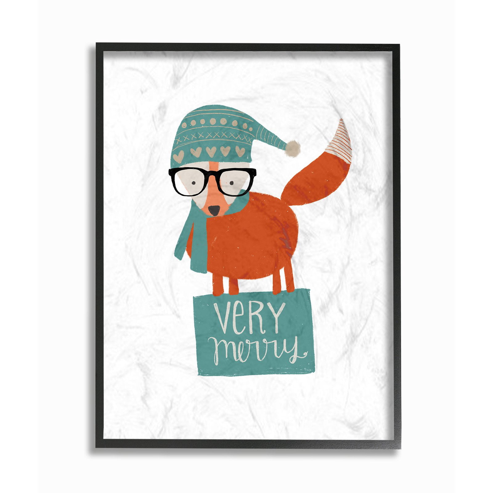 The Stupell Home Decor Collection Very Merry Hipster Fox Framed Giclee Texturized Wall Art