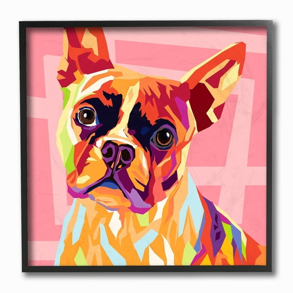 The Stupell Home Decor Collection Vibrant Abstract Posterized Rainbow Dog with Pink Pattern Background Framed Giclee Texturized Art, 12 x 1.5 x 12