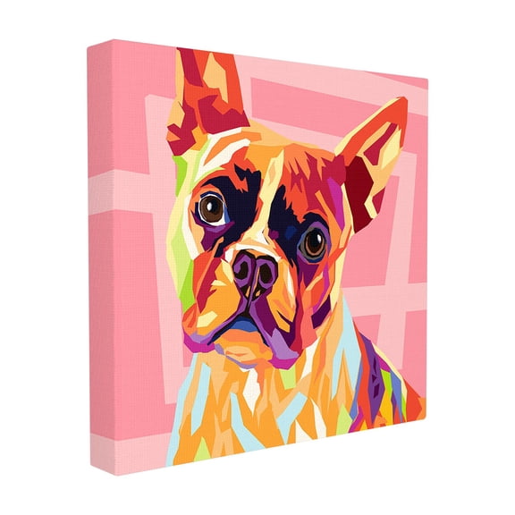 The Stupell Home Decor Collection Vibrant Abstract Posterized Rainbow Dog with Pink Pattern Background Stretched Canvas Wall Art, 17 x 1.5 x 17