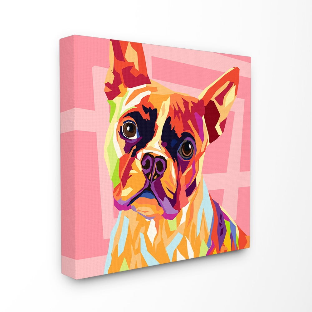 The Stupell Home Decor Collection Vibrant Abstract Posterized Rainbow Dog with Pink Pattern Background XL Stretched Canvas Wall Art, 30 x 1.5 x 30