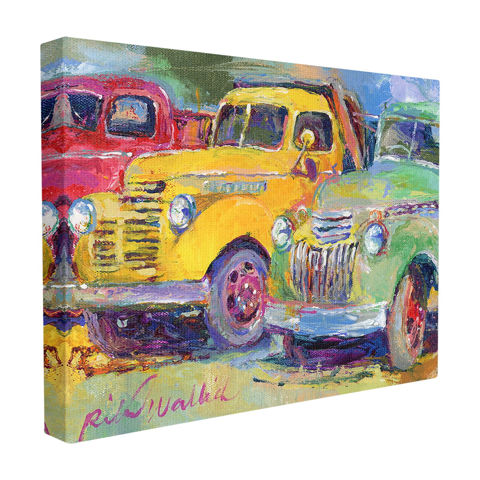 The Stupell Home Decor Collection Vibrant Red Yellow and Green Pickup Trucks Painting XXL Stretched Canvas Wall Art, 30 x 1.5 x 40