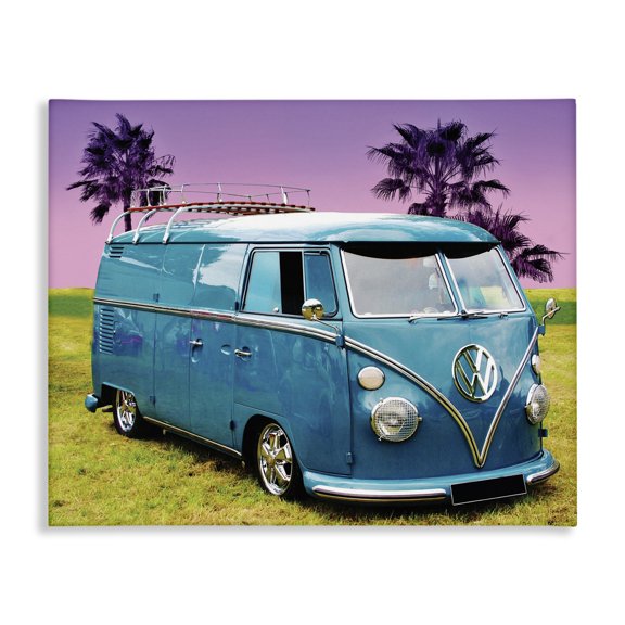 Stupell Industries Tropical Vintage 70s Blue VW Bus with Purple Palm Trees Canvas Art, 20 x 16, by Lil' Rue