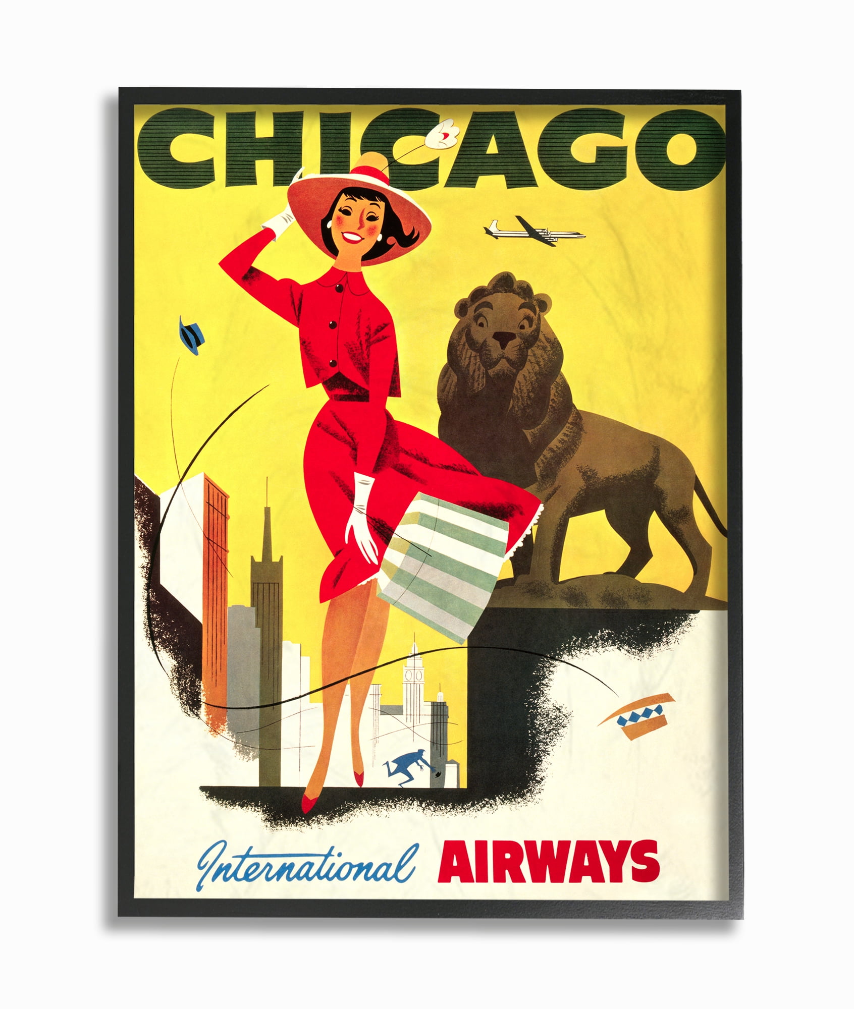 The Stupell Home Decor Collection Vintage Chicago Airways Poster Oversized Framed Giclee Texturized Art, 16 x 1.5 x 20
