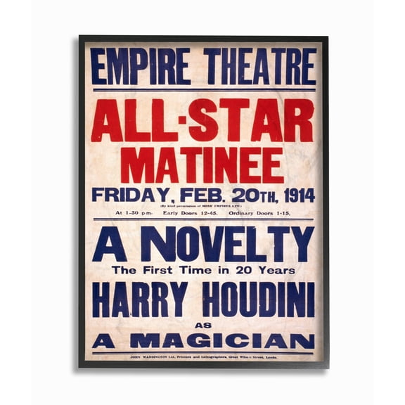 The Stupell Home Decor Collection Vintage Empire Theatre Harry Houdini Poster Oversized Framed Giclee Texturized Art, 16 x 1.5 x 20