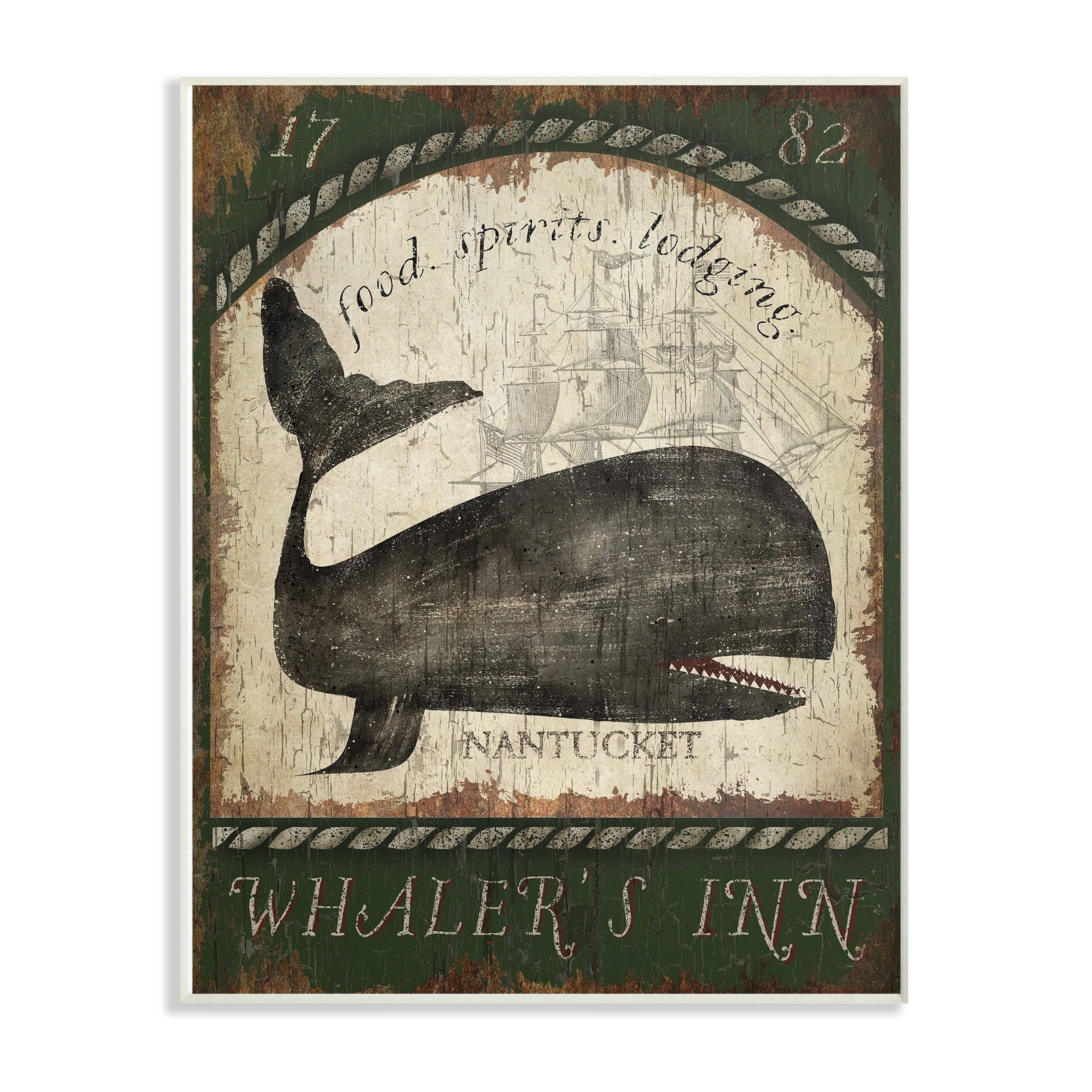 The Stupell Home Decor Collection Vintage Nantucket Whaler's Inn Sign Wall Plaque Art, 10 x 0.5 x 15